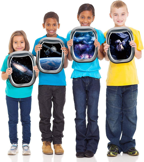 Blulu 6 Pieces 3D Space Capsule Window Wall Decor, Outer Space Wall Decals for Kids Nursery Bedroom
