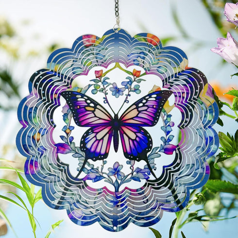 Wind Spinners Outdoor Butterfly Decorations, 12 Inch 3D Hanging Wind Sculptures for Garden Decor, Birthday Gifts