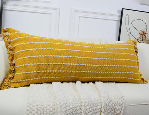 14 36,Clasic Decorative Farmhouse Extra Long Lumbar Throw Pillow Cover x Striped Textured Cotton Boho Long Body Pillow