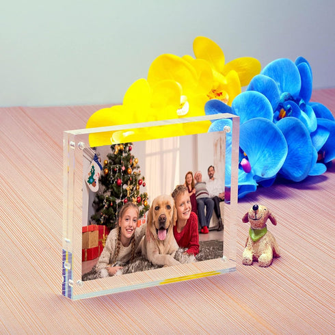 NIUBEE 4x4 Picture Frame, Acrylic Photo Frame, 20% Thicker Block, Double Sided Magnetic Frames