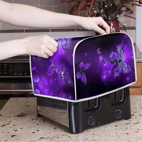 Purple Butterfly Print Toaster Cover 2 Slice Wide Slot, Lightweight Dust Protection Washable Appliance Bag