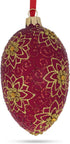 Golden Flower on Red Glass Egg Ornament, 4 Inches