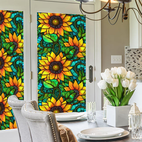 Decorative Window Privacy Film, Stained Glass Window Clings, Anti-UV Frosted Tinting Film, Non-Adhesive, 17.7" x 39.5"