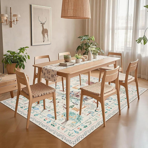 5x7ft nesrt Washable Area Rugs for Living Room Beige, Soft Dragon Animal Print Bedroom Rugs Non Slip, Botanical Forest