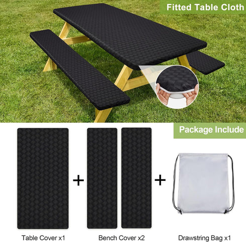 72in, Play Tailor Picnic Table Cover with Bench Covers Camping Essentials Waterproof Windproof Camping Tablecloth