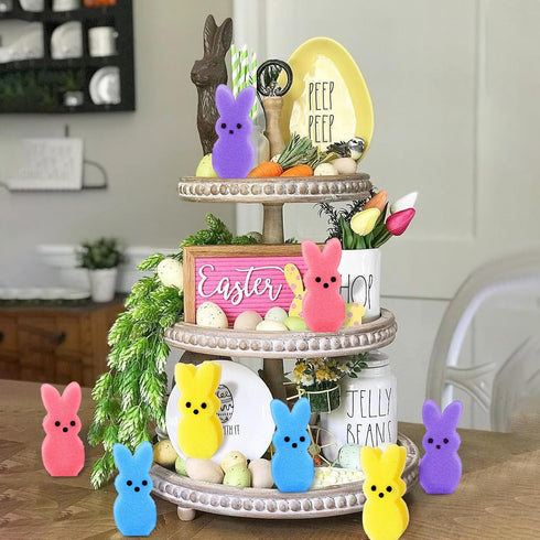 Lettry 64pcs Easter Decorations, Cute Sponge Bunnies Vase Filler, Spring Indoor Decor for Tiered Tray and Table