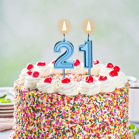 21st Birthday Candles Cake Numeral, Happy Birthday Topper Decoration for Wedding Anniversary Celebration (Blue)