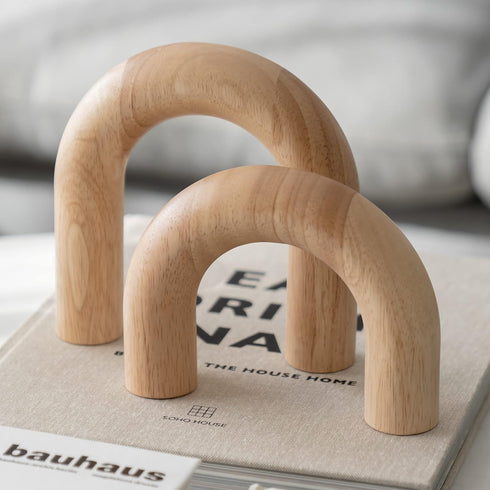 PEAKOLY Wood Arch Decorative Objects - Modern Bookshelf Decor, Coffee Table Sculpture,