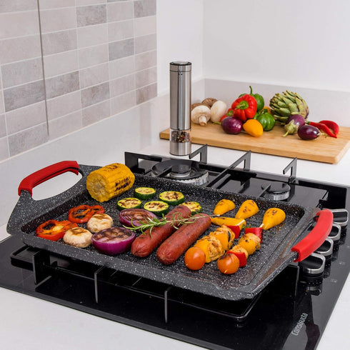 Moss & Stone Griddle Aluminum BBQ, 18x11" Rectangle Grill Pan, Non-stick Flat Top Griddle for Indoor Cooking