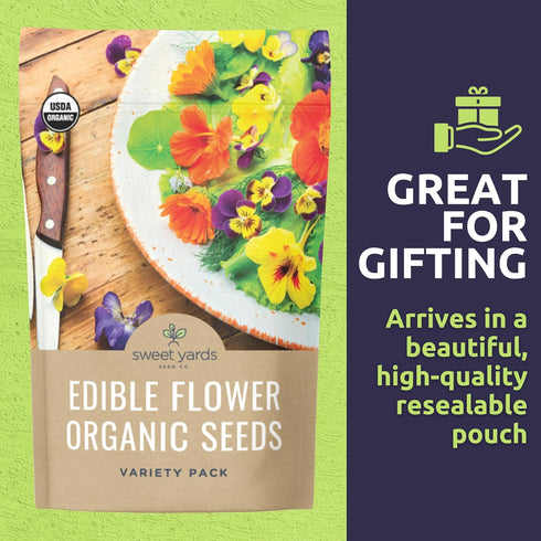 Pack 9 Packs 2026 Organic Edible Flower Seeds Variety - Individual - Season - Lavender, Chamomile, Nasturtium