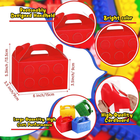 Leinuosen 24 Pcs Building Blocks Party Favors Cardboard Brick Party Boxes Supplies Brick Theme Gift Goodie Treat Paper