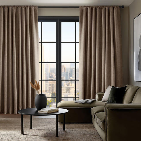 HPD Half Price Drapes Faux Linen Curtains, 1 Panel, 50W X 84L, Textured Room Darkening Drapes for Bedroom, Dutch Cocoa