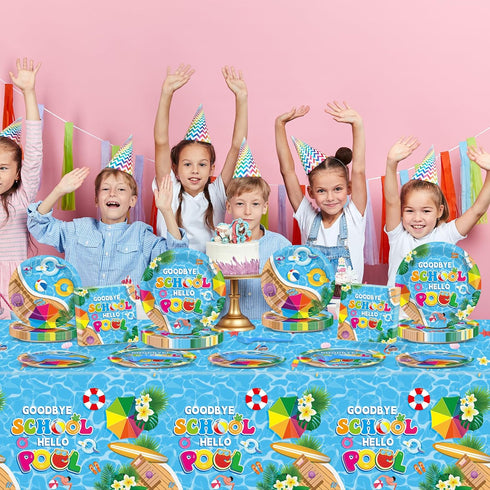 Set Summer 24 Goodbye School Hello Pool Tableware for Kids Class End of Schools Year Theme Supplies School's Out Plates