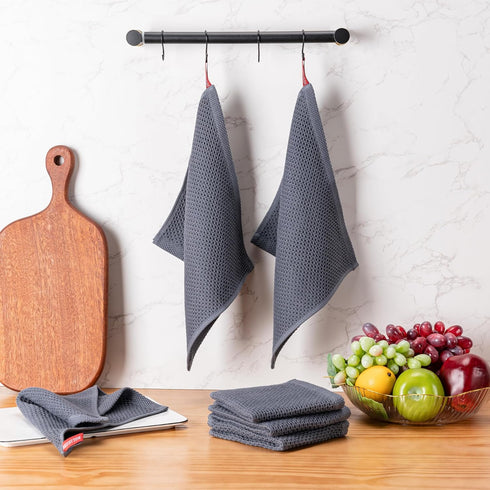 6-Pack Cloths,100% 12x12 Inches,Dark BOOMIBOO Kitchen Towels Kitchen Dish Cotton Towels Waffle Weave, Ultra Soft