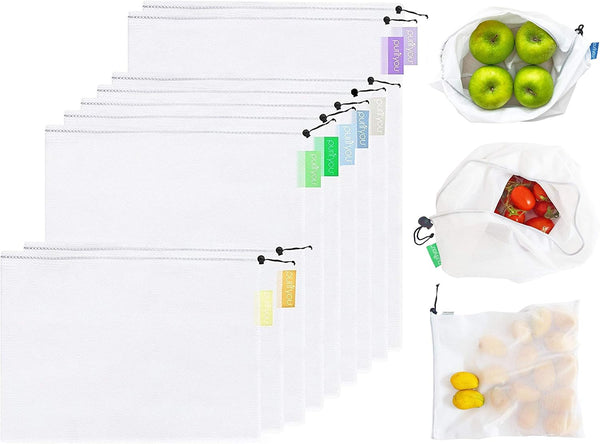 purifyou Set of 9 Reusable Produce Bags Heavy Duty Washable Mesh Grocery