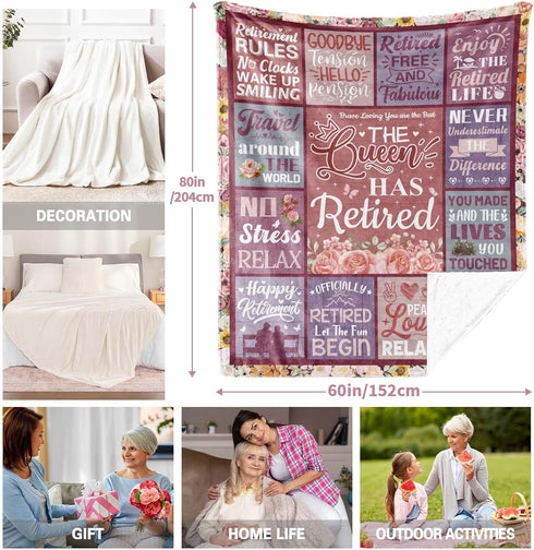2026, 80"x60" Retirement Gift for Woman, Retirement Gifts for Women Retired Blanket to My Mom Grandma, Farewell Merch