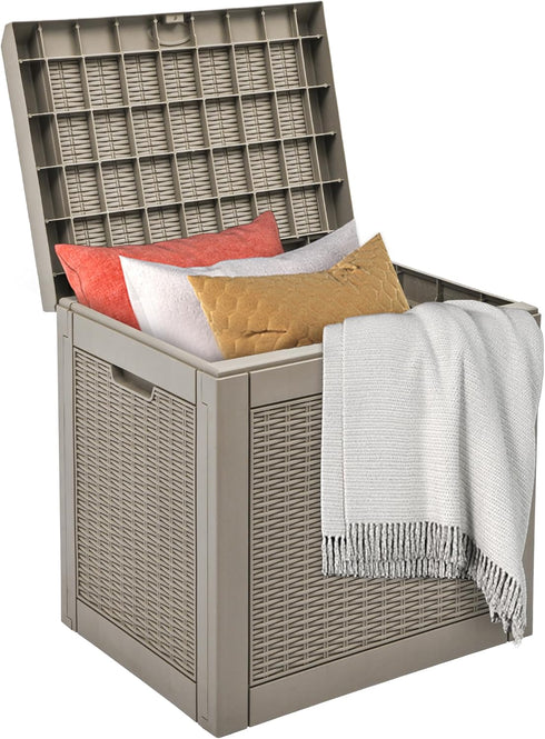DWVO 32 Gallon Indoor Outdoor Storage Box, Resin Rattan Small Deck Box