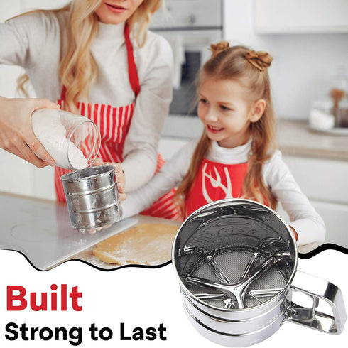 2.5 Cup Flour Sifter, Semi Automatic Small Baking Sieve, Stainless Steel Fine Mesh Sieve