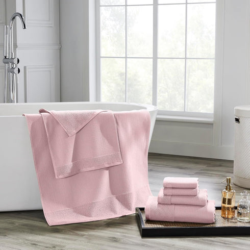 6-Piece Set Modern Threads Waffle-Rib Towel Premium Cotton Bath Towels, Ultra-Absorbent & Soft, Elegant Waffle Texture