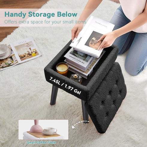 BRIAN & DANY Vanity Stool, Sherpa Vanity Stool Chair with Storage, Rectangle Makeup Chair Soft Padded Seat with Legs