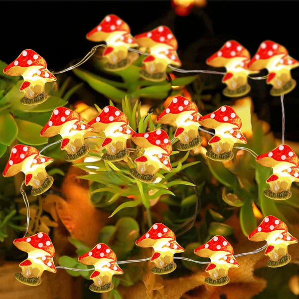Cute Mushroom Fairy Lights with Timer, 10FT 30LEDs String Lights for Kids Room Decor
