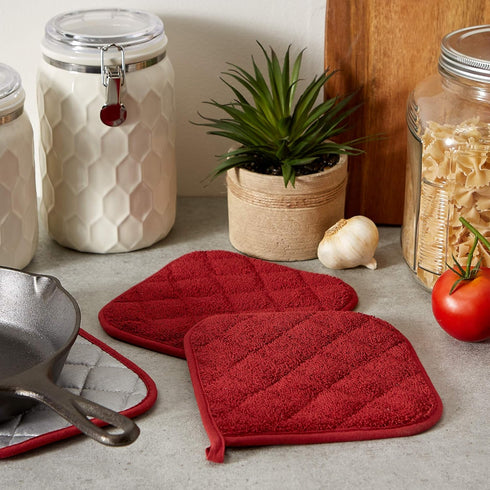 DII Basic Terry Collection Quilted Potholder - 100% Cotton, Barn Red, 3 Piece