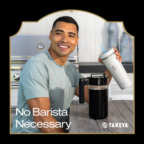 Takeya 2 Quart Glass Cold Brew Coffee Maker for Iced Coffee, Airtight Pitcher, Premium Quality, Black Lid and Handle