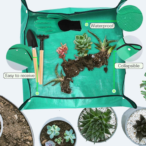 WNJ 2 PCS Waterproof Plant Repotting Mat, Foldable Indoor Potting Mats, 12 PCS Succulent Tool Set, Square Garden Tray,