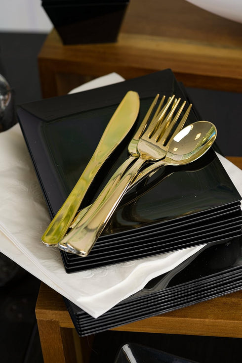 Plastic Cutlery Silverware - Extra Heavyweight Disposable Flatware, Full Size Plastic Spoons, 24 Pack