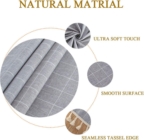 ShinyBeauty Premium Cotton Linen Tablecloth, 55"x55", Grey Solid with Handmade Tassel Trim, Elegant Farmhouse Decor