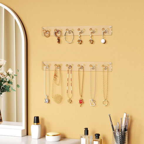 NIUBEE Wall Mounted Necklace Hanger - 4 Pack Acrylic Jewelry Stand Organizer for Bracelets and Rings