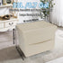 16 inch (Beige-2) AmasSmile Storage Ottoman Folding Foot Rest Stool with Side Pocket, Leather Footstool Bench, Short