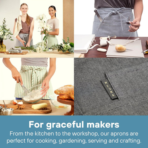 MEEMA Waist Apron with 3 Pockets | Waitress Apron with Pockets | Half Aprons for Servers Women