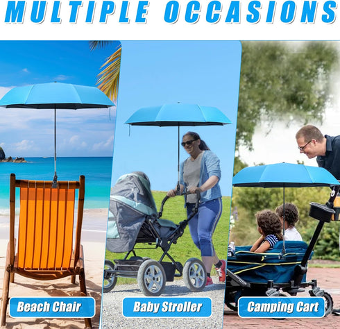 UYEDUJZ UPF50+ 40inch Beach Chair Umbrella with Clamp, Portable Clip on Umbrella for Outdoor Chairs, Adjustable Sun