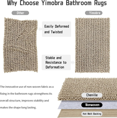 Yimobra Luxury Bath Rug Mat 24x17, Extra Soft & Absorbent Non-Slip Plush Shaggy Carpet, Camel, Machine Wash Dry