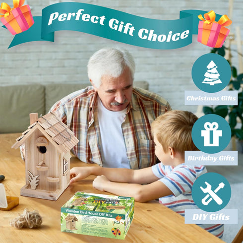 Rioychan 8.5in) Wooden Birdhouse Kit for Adults to Build, DIY Bird House Craft Kits to Paint, Adult Woodworking