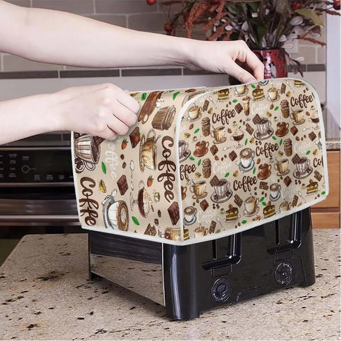 Coffee Cup Patterns 2 Slice Toaster Cover Wide Slot,Bread Maker Dust Cover Universal for Most Microwave Toaster Oven Covers