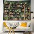 HVEST Green Plant Bookshelf Tapestry Book on Bookshelf and Plant Potted Tapestry