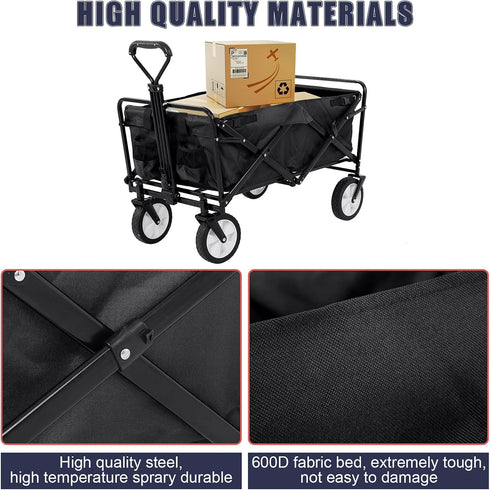 360 Collapsible Wagon Foldable Heavy Duty Steel Utility Outdoor Beach with Big Wheels for Sand, Garden Cart Grocery