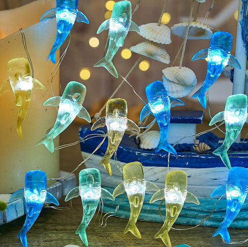 30LED 10ft Nautical Theme Ocean Dcor Outdoor Beach Decorative String Lights Whale Shark Cute Marine Life Novelty Night
