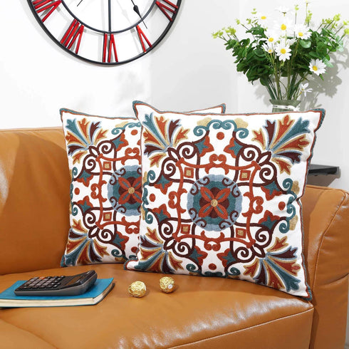 Decorative Couch Pillow Covers Set of 2, 18x18 inches, Embroidered Pattern Square Throw Pillows for Sofa Bed Chair