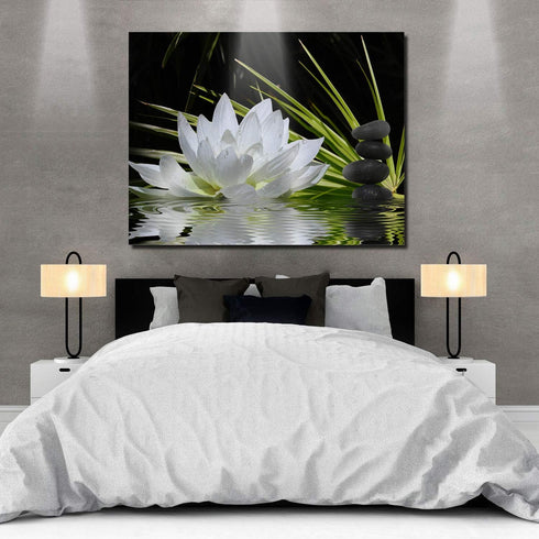 Canvas Wall Art - White Lotus and Black Zen Stones Picture, Modern Wall Decor, 12" x 16"