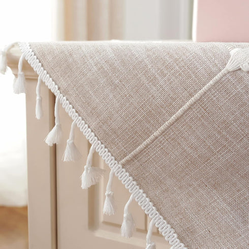 24 24 Inch Square Small Bedside Tablecloth Cotton Linen Light Brown Lattice Dust-Proof Washable Table Cover Boho