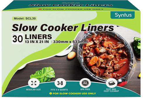 Syntus Slow Cooker Liners, 30 Count Disposable Cooking Bags for 3QT to 8QT Slow Cooker, 13"x 21", 30 Liners
