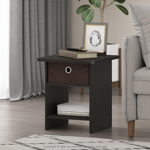 Furinno Dario End Table / Side Table - 1-Pack, Espresso/Brown with Bin Drawer