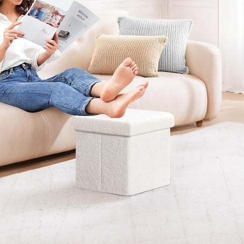 White,12.6"x12.6"x12.6" PINPLUS Storage Ottoman Cube Square Shaped Ottomans with Storage Foot Stool Footrest for Lving