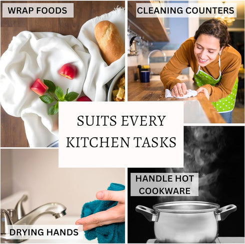 6-Pack 18x28 Inches, Set TWINY threads Cotton Kitchen Towels, Soft & Absorbent Dish Cloths with Hanging Loop