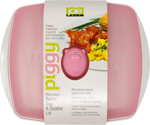 4-5 Joie Piggy Microwave Bacon Grooved Cooking Tray with Splatter Lid, Holds Strips of Bacon, Easy to Clean, Convenient