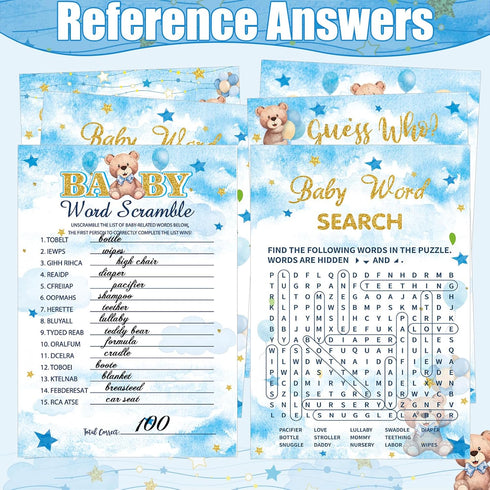 Funnymoom 426 Set-8 Mommy's Pcs Blue Theme Bear Baby Shower Decorations Games Games Includes Bearly Wait Baby Shower