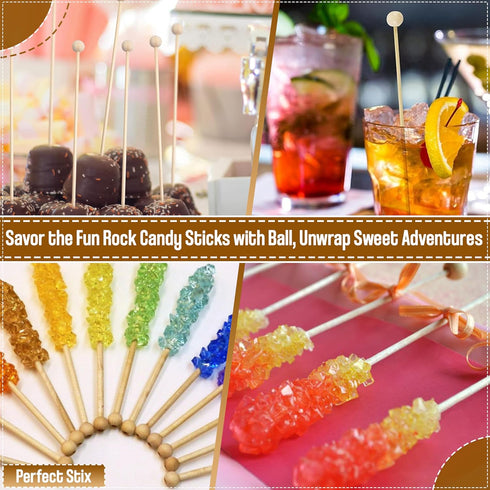 Perfect Stix LB60-200 Rock Candy Sticks with Ball, 0.1" Height, 0.2" Width, 6" Length, Pack of 200